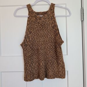 Brown Knit Women's High Neck Tank Top Size Medium